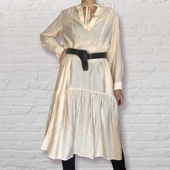 Vince Dresses & Skirts - Vince Cream Tiered Midi Dress Size M Boho Peasant Cottagecore Minimalist